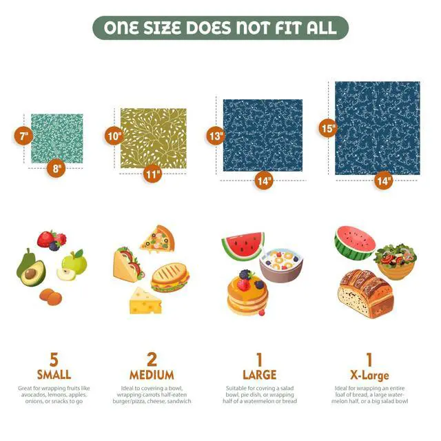 Alt view image 2 of 7 - Reusable Beeswax Food Wraps - Assorted 9 Packs, Reusable, Plastic-Free Food Storage, 5 Small, 2 Medium, 1 Large, 1 Extra Large Wraps with Abstract Curves Pattern