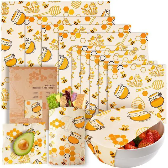Main image of 9 Pack Beeswax Wraps for Food Reusable Beeswax Bread Bag & Sandwich Wrap | Organic & Eco-Friendly,Sustainable Bees Paper,Retain Freshness,Perfect Alternative to Aluminum Foil Sourdough Storage