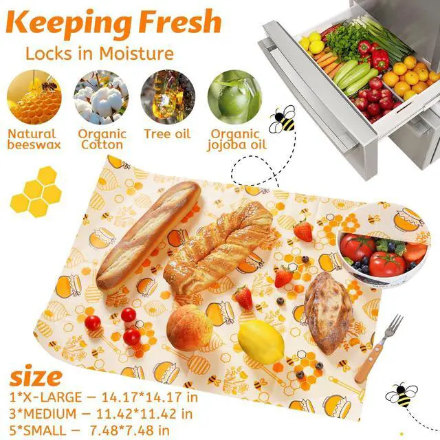 Alt view image 2 of 6 - 9 Pack Beeswax Wraps for Food Reusable Beeswax Bread Bag & Sandwich Wrap | Organic & Eco-Friendly,Sustainable Bees Paper,Retain Freshness,Perfect Alternative to Aluminum Foil Sourdough Storage