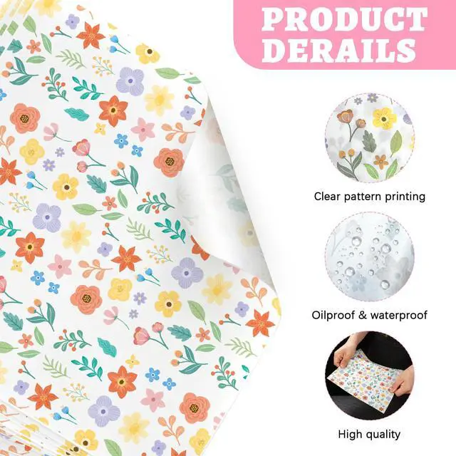 Alt view image 4 of 7 - 100 PCS Dry Waxed Deli Paper Sheets, 12x12 inch Sandwich Wrapping Pink Checkered, Greaseproof Food Basket Liners for Burger, Wax Paper Sheets for Wrapping Bread (Flowers-Red&Yellow)