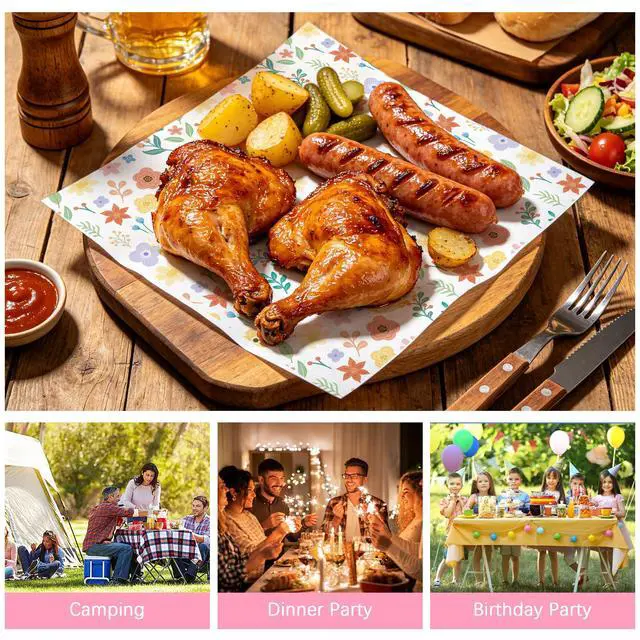 Alt view image 7 of 7 - 100 PCS Dry Waxed Deli Paper Sheets, 12x12 inch Sandwich Wrapping Pink Checkered, Greaseproof Food Basket Liners for Burger, Wax Paper Sheets for Wrapping Bread (Flowers-Red&Yellow)