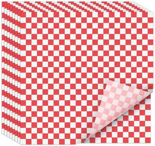 Main image of 12 x 12" Grease Resistant Deli Paper Precut Sheets, 100 Pcs | Red & White Checker, Food Basket Liners, Sandwich Wrapping Paper, for Deli Food, BBQ, Picnic, Party