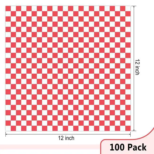 Alt view image 2 of 7 - 12 x 12" Grease Resistant Deli Paper Precut Sheets, 100 Pcs | Red & White Checker, Food Basket Liners, Sandwich Wrapping Paper, for Deli Food, BBQ, Picnic, Party