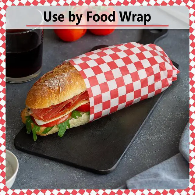 Alt view image 6 of 7 - 12 x 12" Grease Resistant Deli Paper Precut Sheets, 100 Pcs | Red & White Checker, Food Basket Liners, Sandwich Wrapping Paper, for Deli Food, BBQ, Picnic, Party