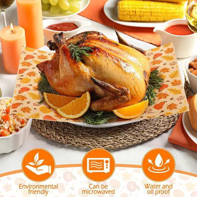 Alt view image 3 of 7 - 150 Pcs 150 Pcs Fall Wax Paper Sheet, Pumpkin,Maple Leaf,Gourd,Acorn | Autumn Food Wrap Grease Resistant Liners, Thanksgiving Waterproof Wrapping Tissue, Food Picnic Paper for Kitchen