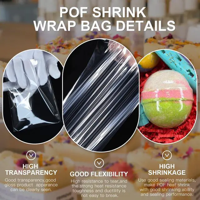 Alt view image 2 of 7 - 50 pcs 14X18 inch POF Heat Shrink Wrap Bags 100 Gauge, Softer, Clear Film for Gifts, Basket, Soaps Bottles, DIY Handmade Crafts, Odorless, Non-Toxic, Food Safety Quality