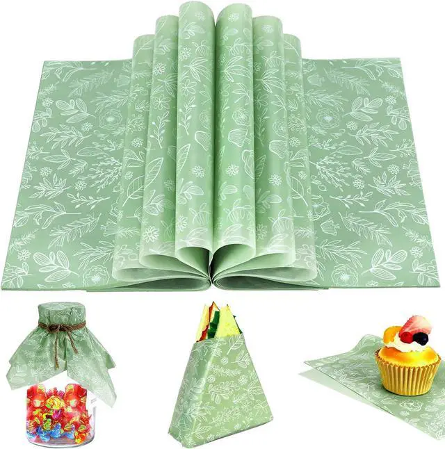 Main image of 150 Sheets Sage Green Wildflowers Wax Deli Paper, 9.8 x 8.3 Green Wildflowers Greaseproof Food Wax Deli Paper for Birthday Sandwich Wrapping Baby Shower Party Snack Decor