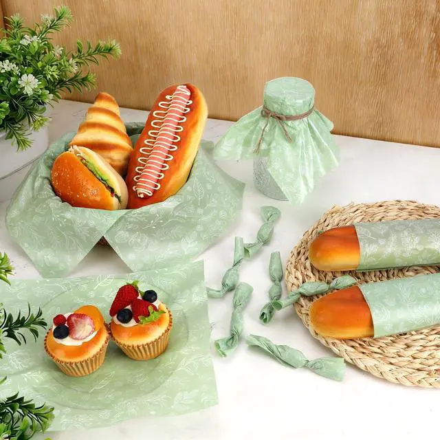 Alt view image 3 of 7 - 150 Sheets Sage Green Wildflowers Wax Deli Paper, 9.8 x 8.3 Green Wildflowers Greaseproof Food Wax Deli Paper for Birthday Sandwich Wrapping Baby Shower Party Snack Decor