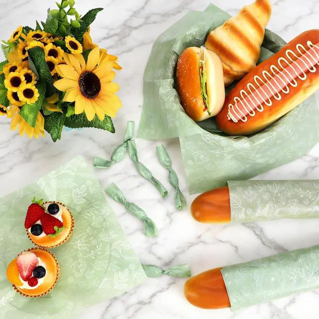 Alt view image 4 of 7 - 150 Sheets Sage Green Wildflowers Wax Deli Paper, 9.8 x 8.3 Green Wildflowers Greaseproof Food Wax Deli Paper for Birthday Sandwich Wrapping Baby Shower Party Snack Decor
