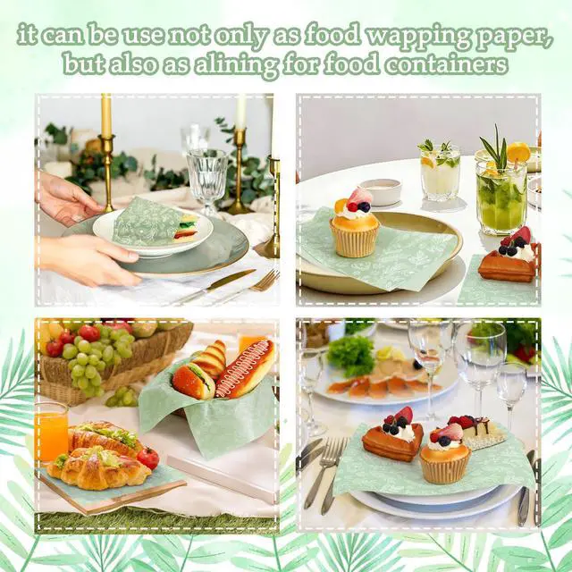 Alt view image 5 of 7 - 150 Sheets Sage Green Wildflowers Wax Deli Paper, 9.8 x 8.3 Green Wildflowers Greaseproof Food Wax Deli Paper for Birthday Sandwich Wrapping Baby Shower Party Snack Decor