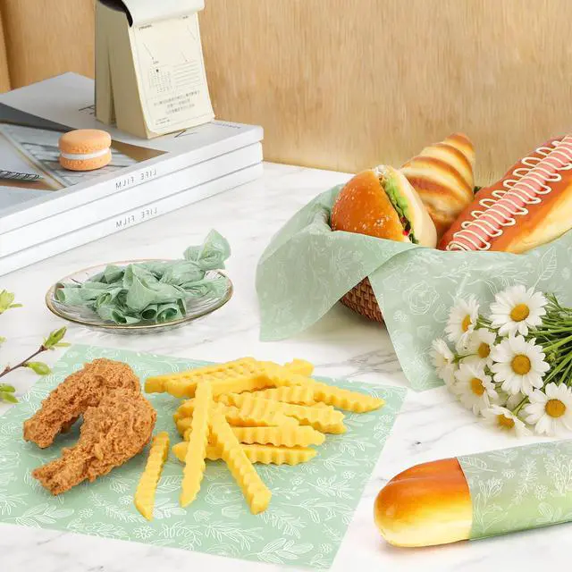 Alt view image 7 of 7 - 150 Sheets Sage Green Wildflowers Wax Deli Paper, 9.8 x 8.3 Green Wildflowers Greaseproof Food Wax Deli Paper for Birthday Sandwich Wrapping Baby Shower Party Snack Decor