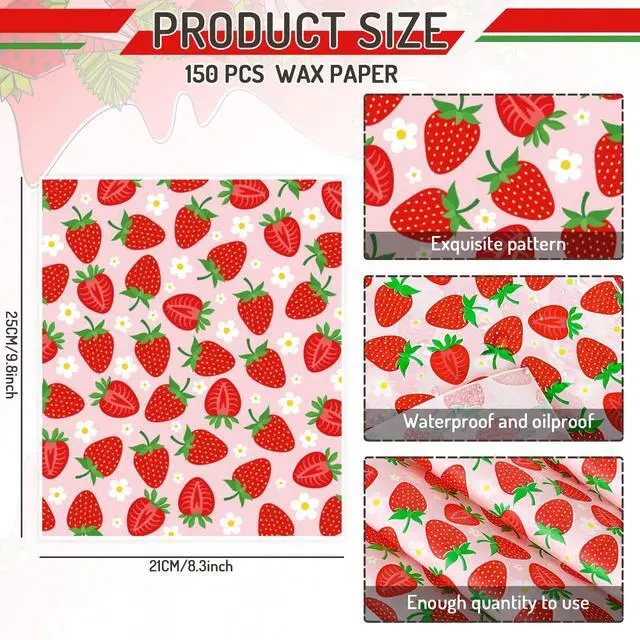 Alt view image 2 of 7 - 150 Sheets Strawberry Wax Paper Cute Summer Fruit Spring Daisy Food Wrapper Tissue Pink Red Waterproof Oil-Proof Deli Paper Basket Liners for Home Kitchen Restaurant Baking