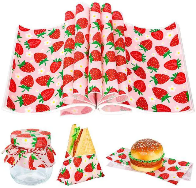 Main image of 150 Sheets Strawberry Wax Paper Cute Summer Fruit Spring Daisy Food Wrapper Tissue Pink Red Waterproof Oil-Proof Deli Paper Basket Liners for Home Kitchen Restaurant Baking