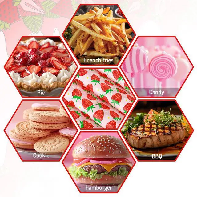 Alt view image 3 of 7 - 150 Sheets Strawberry Wax Paper Cute Summer Fruit Spring Daisy Food Wrapper Tissue Pink Red Waterproof Oil-Proof Deli Paper Basket Liners for Home Kitchen Restaurant Baking