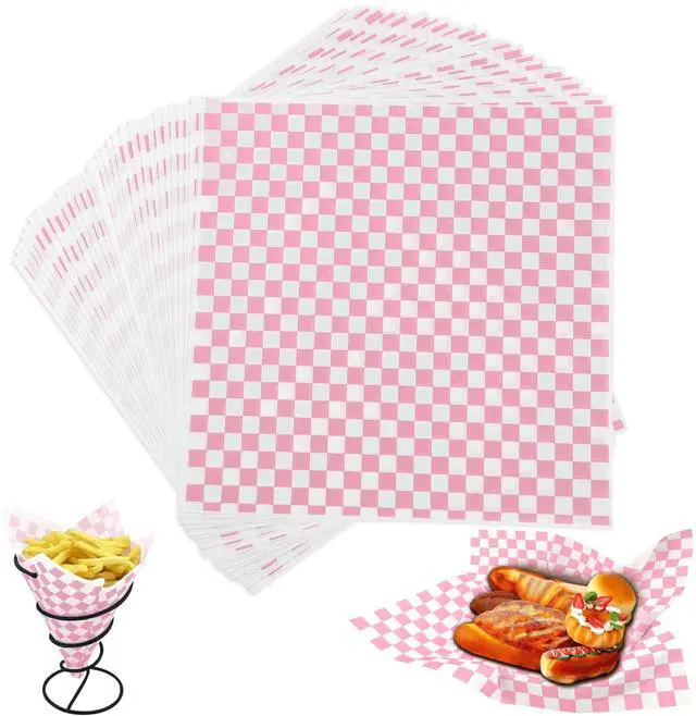 Main image of Paper Sheets 12x12", Pink Checkered Sandwich Wrapping Paper for Party 100 Sheets, Resistant Food Basket Liners, Waxed Deli Paper
