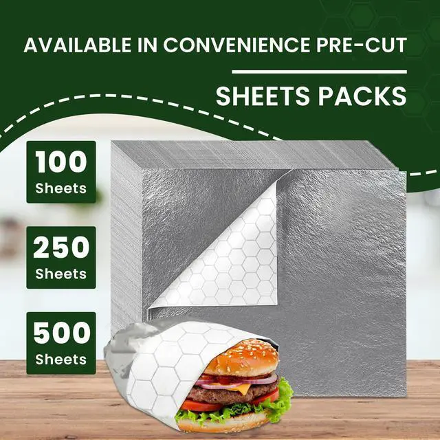 Alt view image 4 of 7 - 100 Sheets - Sandwich Wrapping Paper Sheets With Foil Backing - Burrito Wrappers Sandwich Paper Wraps - Food Wrapping Deli Wraps - 10.5 x 14 Inches