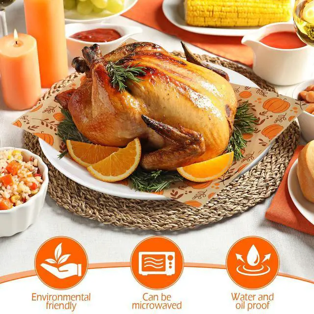 Alt view image 3 of 7 - 150 Pcs 150 Pcs Fall Wax Paper Sheet, Pumpkins | Autumn Food Wrap Grease Resistant Liners, Thanksgiving Waterproof Wrapping Tissue, Food Picnic Paper for Kitchen