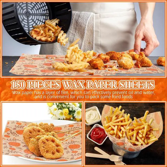 Alt view image 5 of 7 - 150 Pcs 150 Pcs Fall Wax Paper Sheet, Pumpkins | Autumn Food Wrap Grease Resistant Liners, Thanksgiving Waterproof Wrapping Tissue, Food Picnic Paper for Kitchen