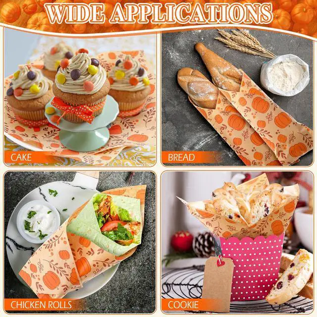 Alt view image 6 of 7 - 150 Pcs 150 Pcs Fall Wax Paper Sheet, Pumpkins | Autumn Food Wrap Grease Resistant Liners, Thanksgiving Waterproof Wrapping Tissue, Food Picnic Paper for Kitchen