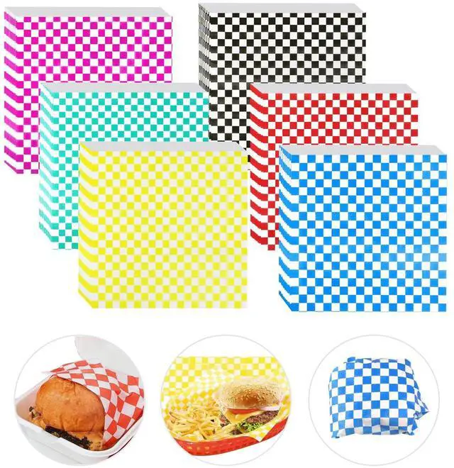 Main image of 240 Pcs Food Basket Liners 12x12 inch Wax Paper Deli Paper Sheets Grease Proof Sandwich Wrapping 6 colors Checkered for Bread Burger Fast Food Home Kitchen and Party