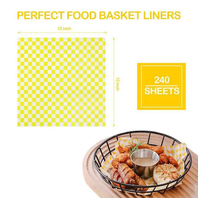 Alt view image 2 of 7 - 240 Pcs Food Basket Liners 12x12 inch Wax Paper Deli Paper Sheets Grease Proof Sandwich Wrapping 6 colors Checkered for Bread Burger Fast Food Home Kitchen and Party