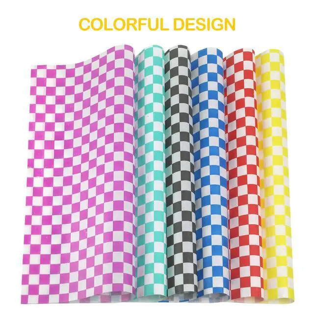 Alt view image 3 of 7 - 240 Pcs Food Basket Liners 12x12 inch Wax Paper Deli Paper Sheets Grease Proof Sandwich Wrapping 6 colors Checkered for Bread Burger Fast Food Home Kitchen and Party