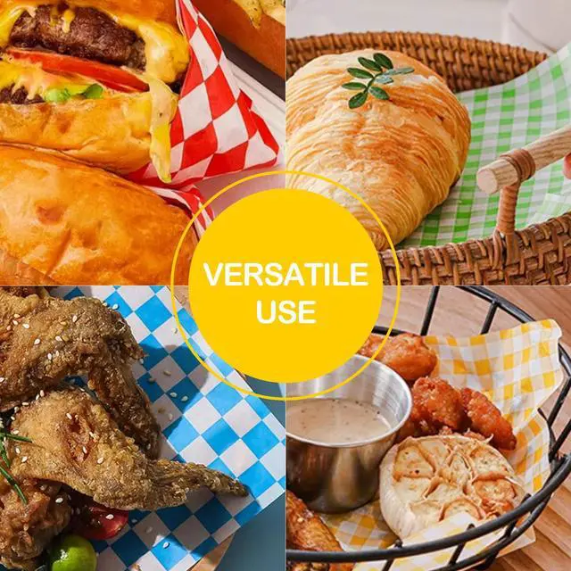 Alt view image 5 of 7 - 240 Pcs Food Basket Liners 12x12 inch Wax Paper Deli Paper Sheets Grease Proof Sandwich Wrapping 6 colors Checkered for Bread Burger Fast Food Home Kitchen and Party