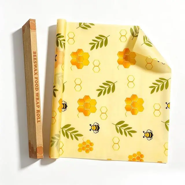Main image of Reusable Beeswax Food Wrap Roll, 13x39 Inches Cut-to-Size Beeswax Paper for Bread, Sustainable Eco Friendly Cotton Food Storage Wraps for Cheese, Fruit, Veggies, Washable Plastic Free
