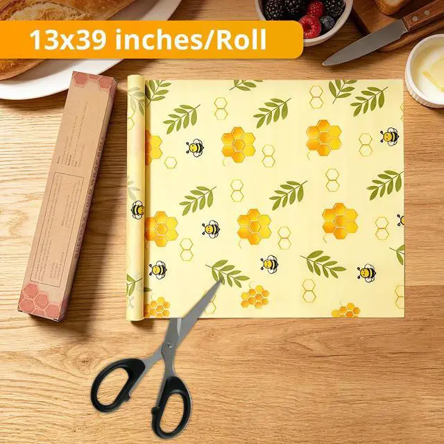 Alt view image 2 of 7 - Reusable Beeswax Food Wrap Roll, 13x39 Inches Cut-to-Size Beeswax Paper for Bread, Sustainable Eco Friendly Cotton Food Storage Wraps for Cheese, Fruit, Veggies, Washable Plastic Free
