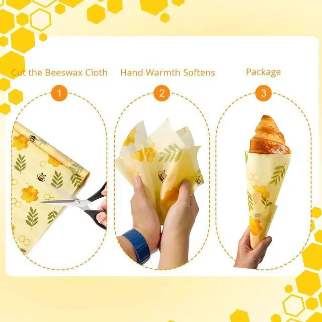 Alt view image 7 of 7 - Reusable Beeswax Food Wrap Roll, 13x39 Inches Cut-to-Size Beeswax Paper for Bread, Sustainable Eco Friendly Cotton Food Storage Wraps for Cheese, Fruit, Veggies, Washable Plastic Free