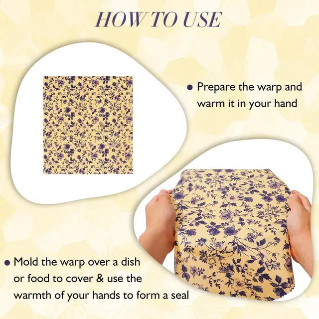 Alt view image 4 of 7 - 3 Pack 2L & 1XL Reusable Beeswax Wraps for Food, Reusable Beeswax Food Wraps for Bread, Cheese, Fruits, Zero Waste, Plastic-Free Storage, Natural Cotton with Plaid, Floral & Bee Patterns