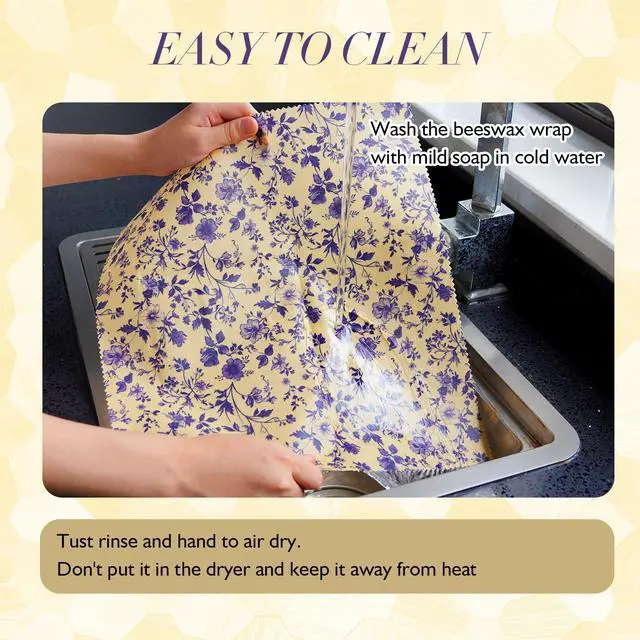 Alt view image 5 of 7 - 3 Pack 2L & 1XL Reusable Beeswax Wraps for Food, Reusable Beeswax Food Wraps for Bread, Cheese, Fruits, Zero Waste, Plastic-Free Storage, Natural Cotton with Plaid, Floral & Bee Patterns