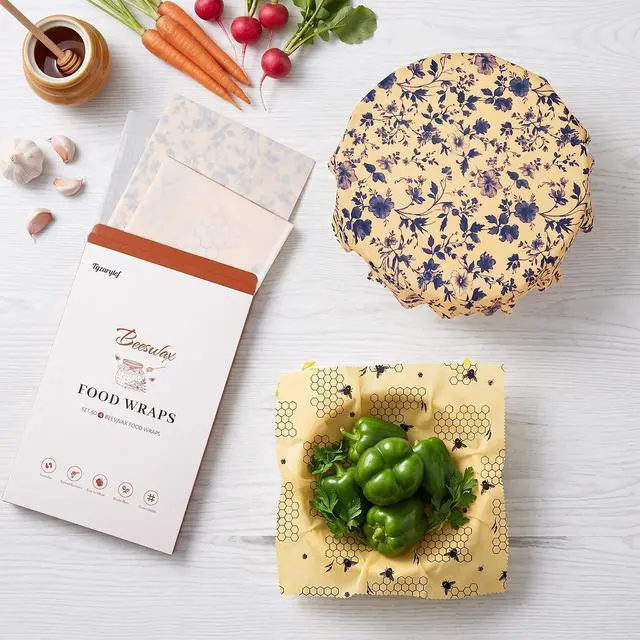 Alt view image 7 of 7 - 3 Pack 2L & 1XL Reusable Beeswax Wraps for Food, Reusable Beeswax Food Wraps for Bread, Cheese, Fruits, Zero Waste, Plastic-Free Storage, Natural Cotton with Plaid, Floral & Bee Patterns