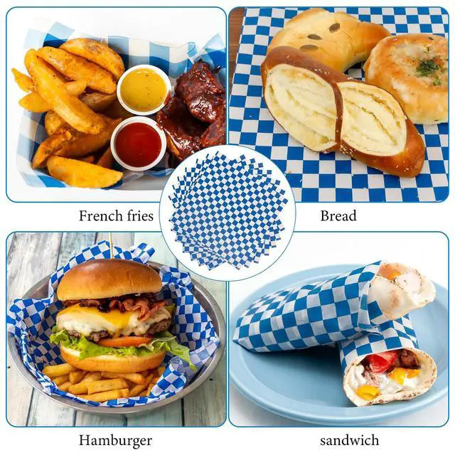 Alt view image 3 of 7 - 200 Pcs Wax Paper Sheets for Food Deli Wrap Paper Sheets 8.5x8.5"Food Basket Liners Checkered Square Sandwich Wraps for Burgers Bread Restaurant Barbecue Picnic(Blue)