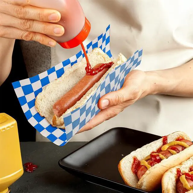 Alt view image 6 of 7 - 200 Pcs Wax Paper Sheets for Food Deli Wrap Paper Sheets 8.5x8.5"Food Basket Liners Checkered Square Sandwich Wraps for Burgers Bread Restaurant Barbecue Picnic(Blue)
