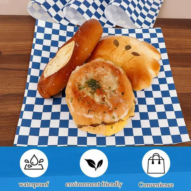 Alt view image 5 of 7 - 200 Pcs Wax Paper Sheets for Food Deli Wrap Paper Sheets 8.5x8.5"Food Basket Liners Checkered Square Sandwich Wraps for Burgers Bread Restaurant Barbecue Picnic(Blue)