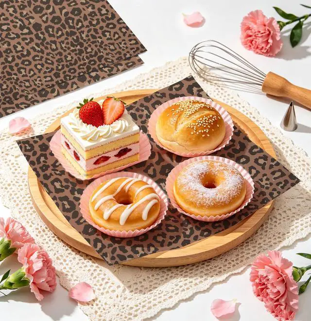 Alt view image 4 of 7 - 100 Pcs Leopard Print Waxed Deli Paper Sheets 10 x 10 Inch Cheetah Printed Deli Sandwich Wrapping Wax Paper Sheets for Food Cookies Jungle Safari Party Greaseproof Food Basket Liners
