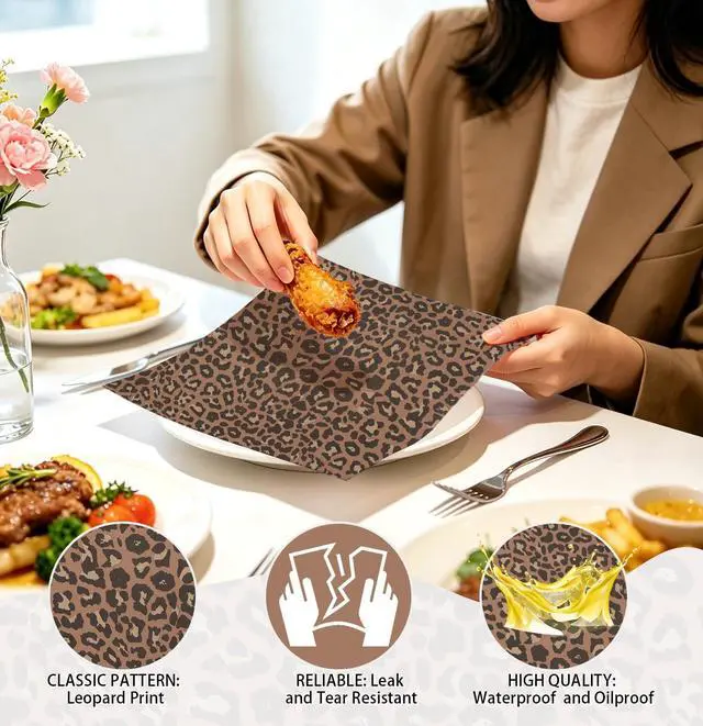 Alt view image 5 of 7 - 100 Pcs Leopard Print Waxed Deli Paper Sheets 10 x 10 Inch Cheetah Printed Deli Sandwich Wrapping Wax Paper Sheets for Food Cookies Jungle Safari Party Greaseproof Food Basket Liners
