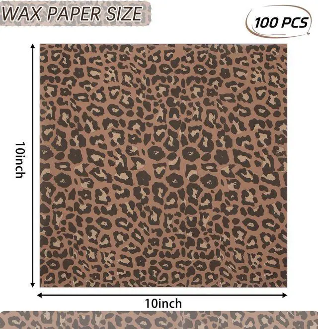 Alt view image 3 of 7 - 100 Pcs Leopard Print Waxed Deli Paper Sheets 10 x 10 Inch Cheetah Printed Deli Sandwich Wrapping Wax Paper Sheets for Food Cookies Jungle Safari Party Greaseproof Food Basket Liners