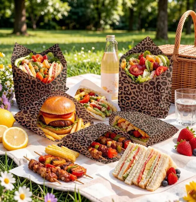 Alt view image 7 of 7 - 100 Pcs Leopard Print Waxed Deli Paper Sheets 10 x 10 Inch Cheetah Printed Deli Sandwich Wrapping Wax Paper Sheets for Food Cookies Jungle Safari Party Greaseproof Food Basket Liners