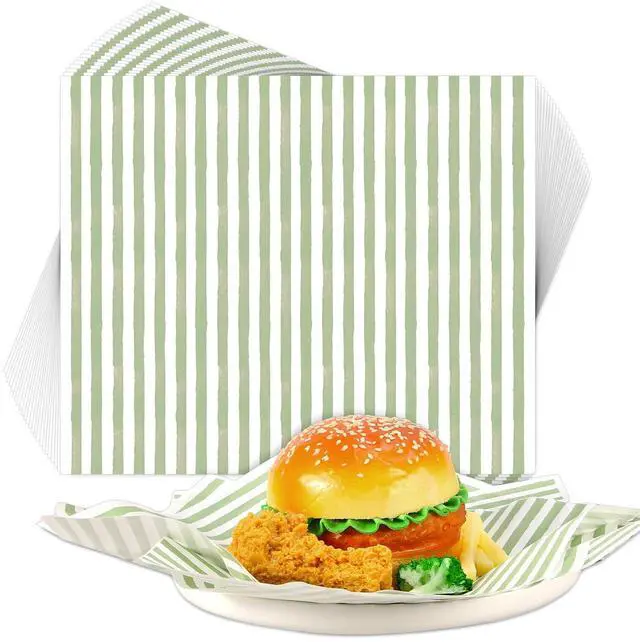 Main image of 150 Sheets Sage Green Wax Paper Striped Deli Paper Pastel Stripe Sandwich Wrapping Tissue Basket Liner for Food Baking Kitchen Party Supplies