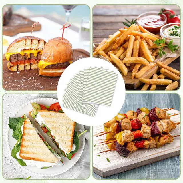 Alt view image 3 of 7 - 150 Sheets Sage Green Wax Paper Striped Deli Paper Pastel Stripe Sandwich Wrapping Tissue Basket Liner for Food Baking Kitchen Party Supplies