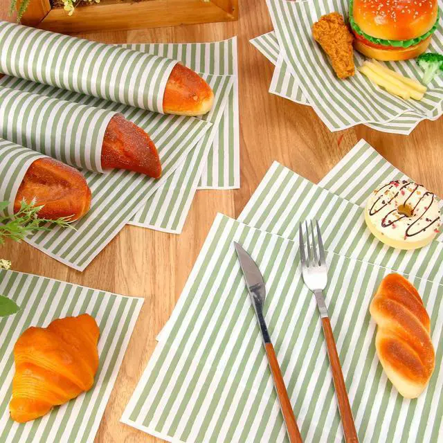 Alt view image 4 of 7 - 150 Sheets Sage Green Wax Paper Striped Deli Paper Pastel Stripe Sandwich Wrapping Tissue Basket Liner for Food Baking Kitchen Party Supplies