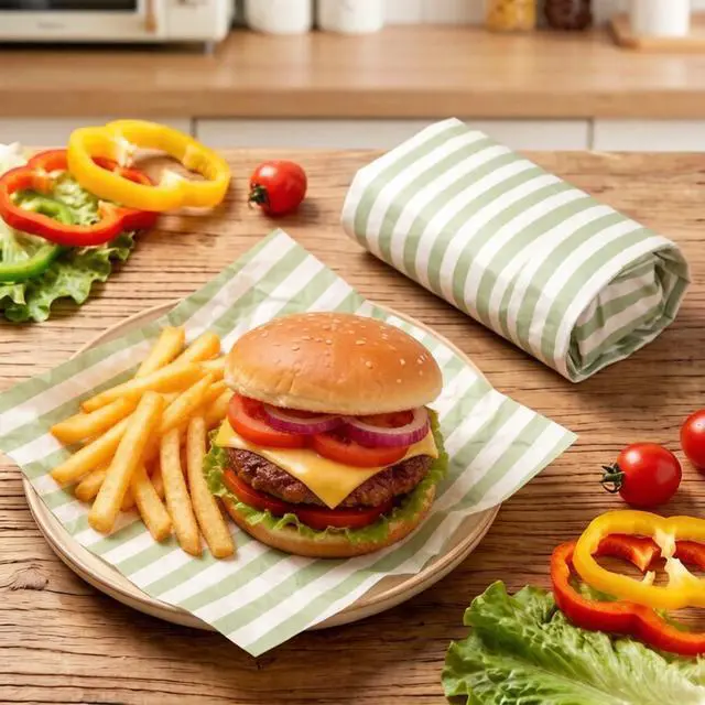 Alt view image 6 of 7 - 150 Sheets Sage Green Wax Paper Striped Deli Paper Pastel Stripe Sandwich Wrapping Tissue Basket Liner for Food Baking Kitchen Party Supplies