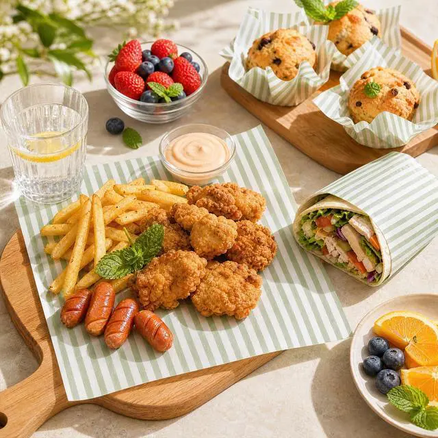 Alt view image 5 of 7 - 150 Sheets Sage Green Wax Paper Striped Deli Paper Pastel Stripe Sandwich Wrapping Tissue Basket Liner for Food Baking Kitchen Party Supplies