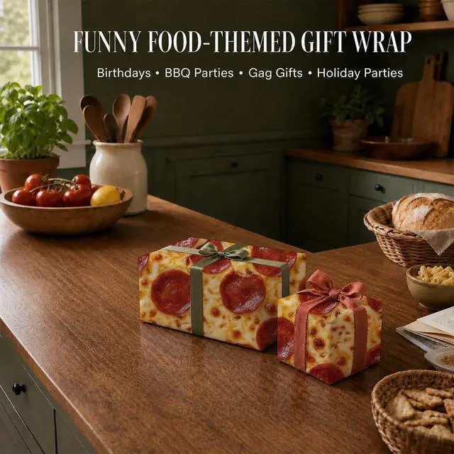 Alt view image 3 of 7 - Funny Pizza Food Wrapping Paper Sheets, 19.5 x 27.5 in, 2 Sheets | 120gsm folded pizza-print sheets for gag gifts, birthdays,cool italian wrapping paper for adult,playful gift wrapping.