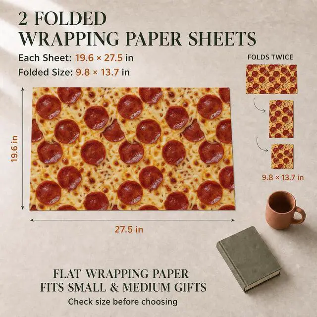 Alt view image 4 of 7 - Funny Pizza Food Wrapping Paper Sheets, 19.5 x 27.5 in, 2 Sheets | 120gsm folded pizza-print sheets for gag gifts, birthdays,cool italian wrapping paper for adult,playful gift wrapping.