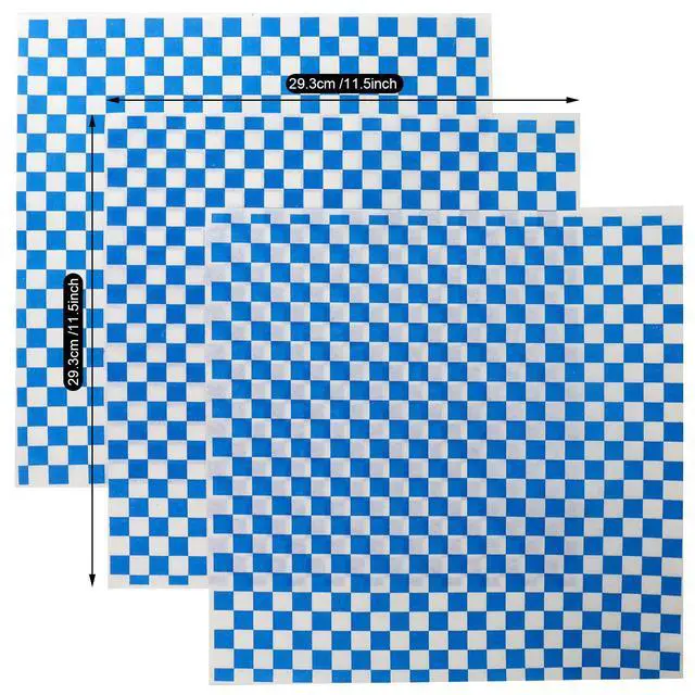 Alt view image 2 of 6 - 200 Sheets Blue and White Checkered Dry Waxed Deli Paper Sheets, Paper Liners for Plasic Food Basket, Special for Wrapping Bread and Sandwiches(11.5''x11.5'')