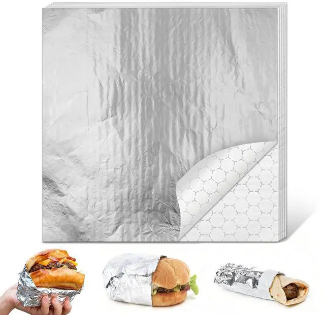 Main image of 80 Pcs Insulated Foil Sandwich Wrap Paper Aluminum Foil Sheets,12"x12"Food Wrapping Paper for Hamburger Hot Dogs, Burgers, Burritos