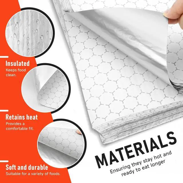 Alt view image 3 of 7 - 80 Pcs Insulated Foil Sandwich Wrap Paper Aluminum Foil Sheets,12"x12"Food Wrapping Paper for Hamburger Hot Dogs, Burgers, Burritos